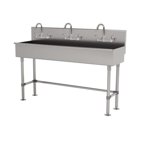 Advance Tabco 3 Station 16 Ga. 304 SS Floor Mt Square Corner Sink - Faucet Included 19-FM-60-F